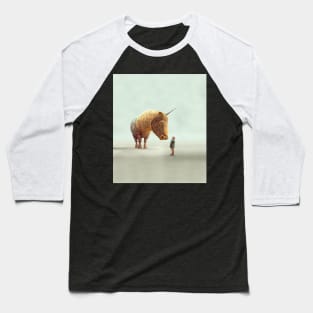 The Mystical Unicorn and the Little Girl on a Dark Background Baseball T-Shirt